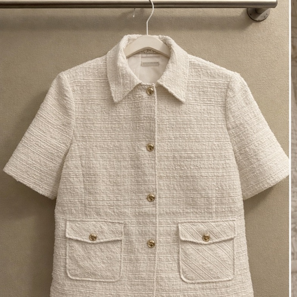 Chico's Textured Cream Short-Sleeve Blazer